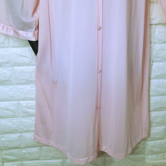 Vintage 90s Vanity Fair Dressing Gown Robe -M Pocket Collar Floral LS Nylon Pink - Picture 5 of 11